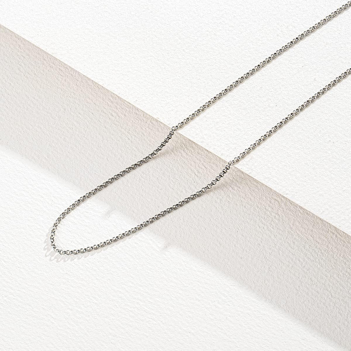 2MM Rolo Chain Sterling Silver Simple Minimalist Shinny Necklace Chain with White Gold Plating Fine Jewelry for Men Women, Lobster Clasp