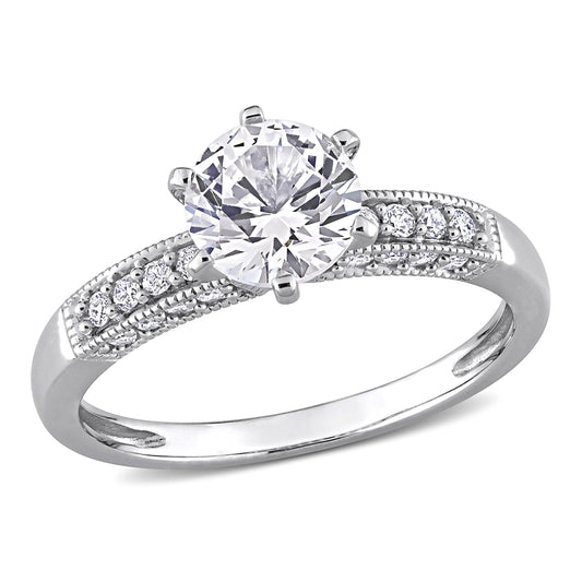 Women'S Created Sapphire 10K White Gold Engagement Ring